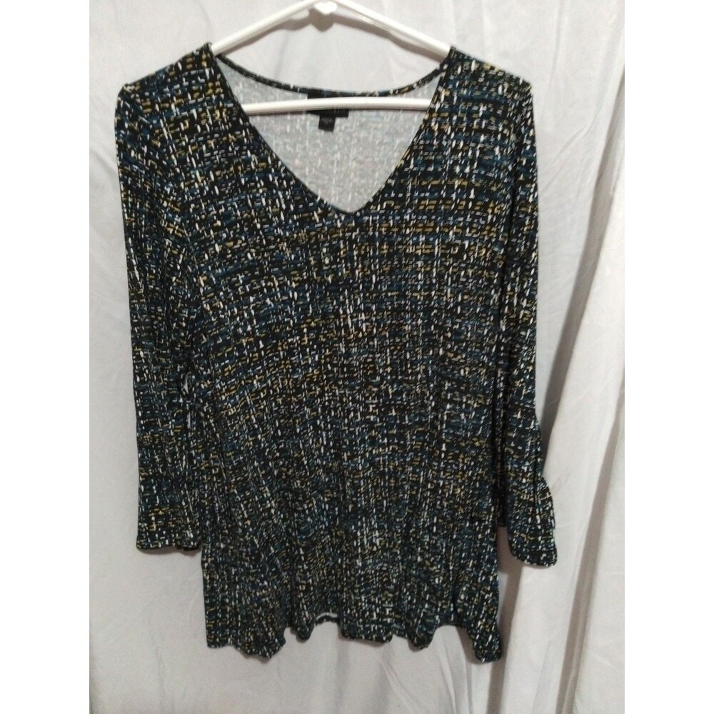 J JILL Women Thin Lightweight Stretch Comfy Rayon Blouse Multicolor Geo M